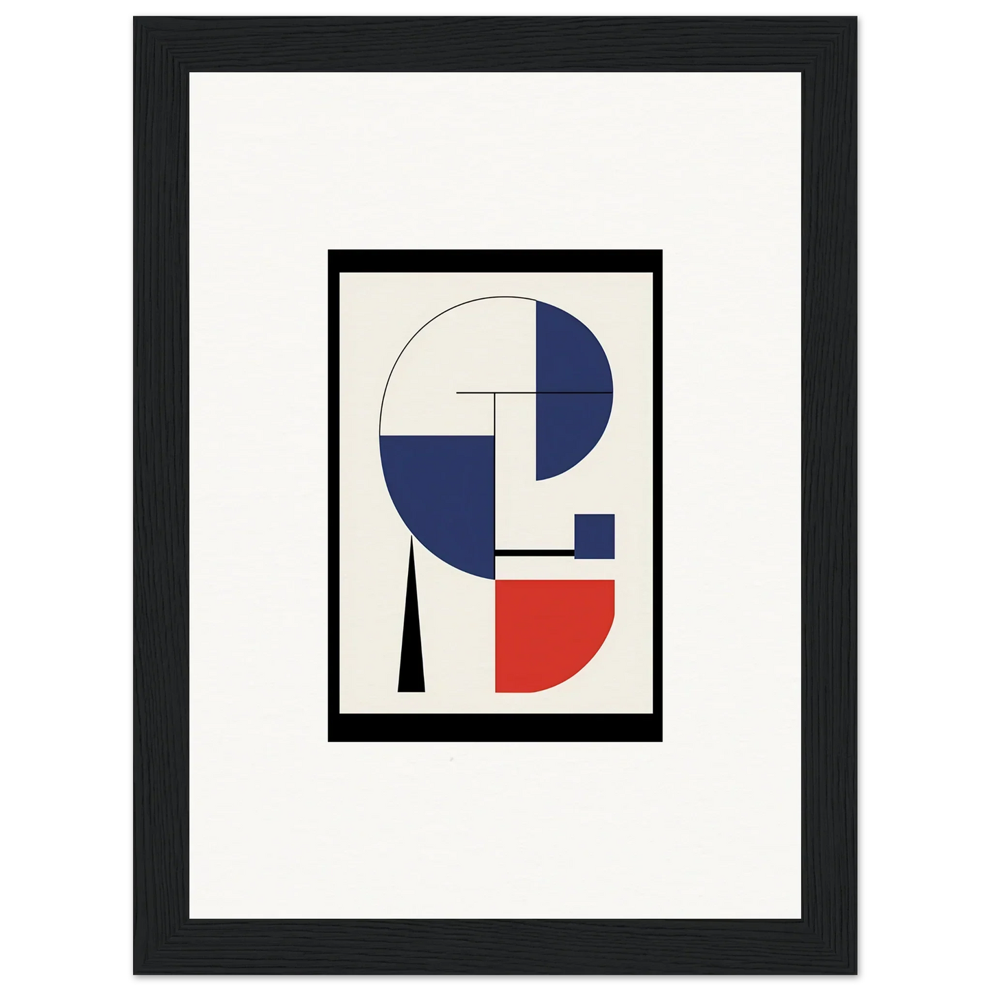 Abstract geometric artwork with blue, red, and black shapes for room decor in Prism Mirage