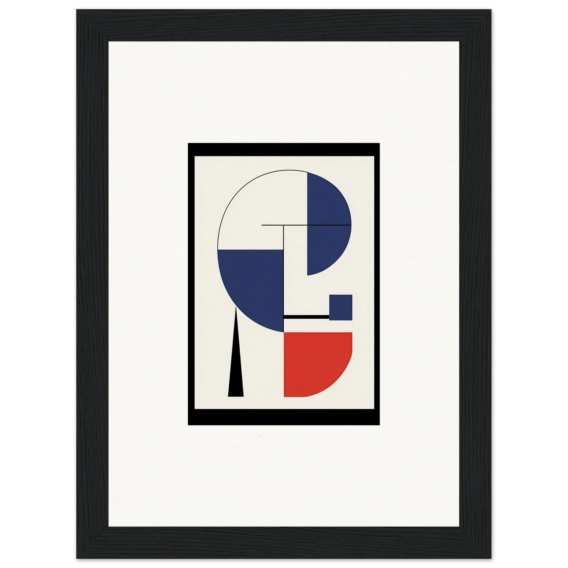 Abstract geometric artwork with blue, red, and black shapes for room decor in Prism Mirage