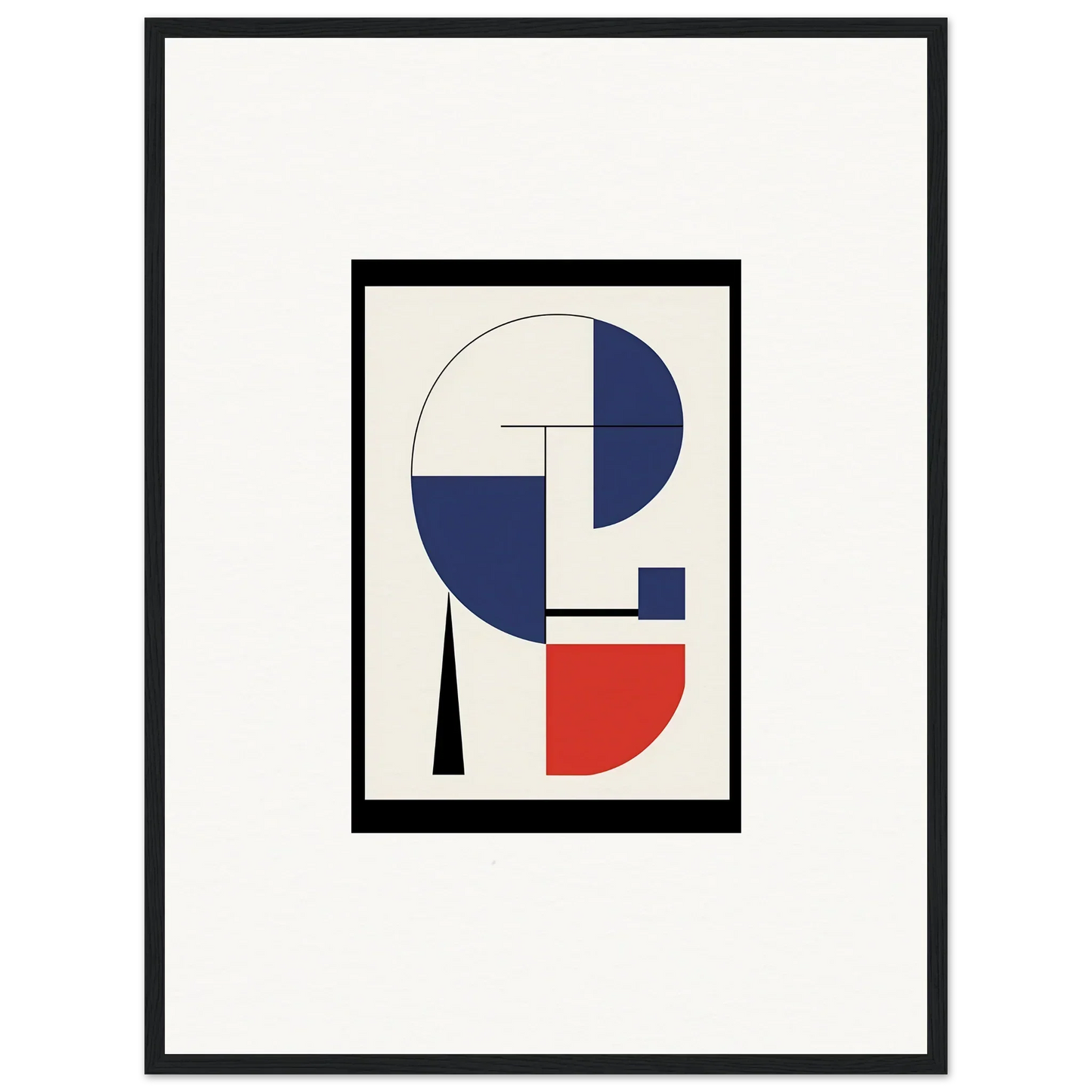 Abstract geometric artwork in blue, red, and white for Prism Mirage room decor