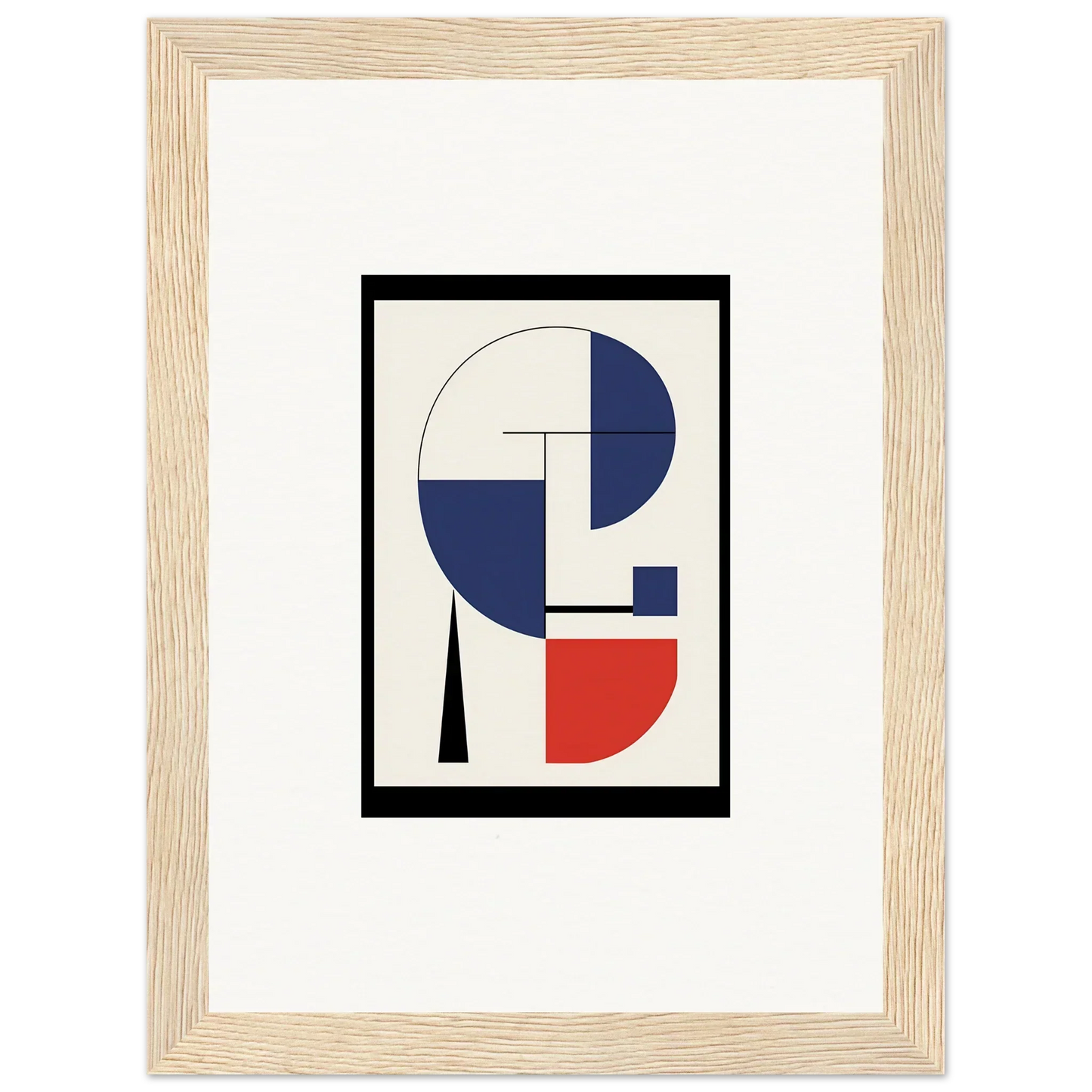 Abstract geometric framed wall art in blue, red, and black for stylish room decor