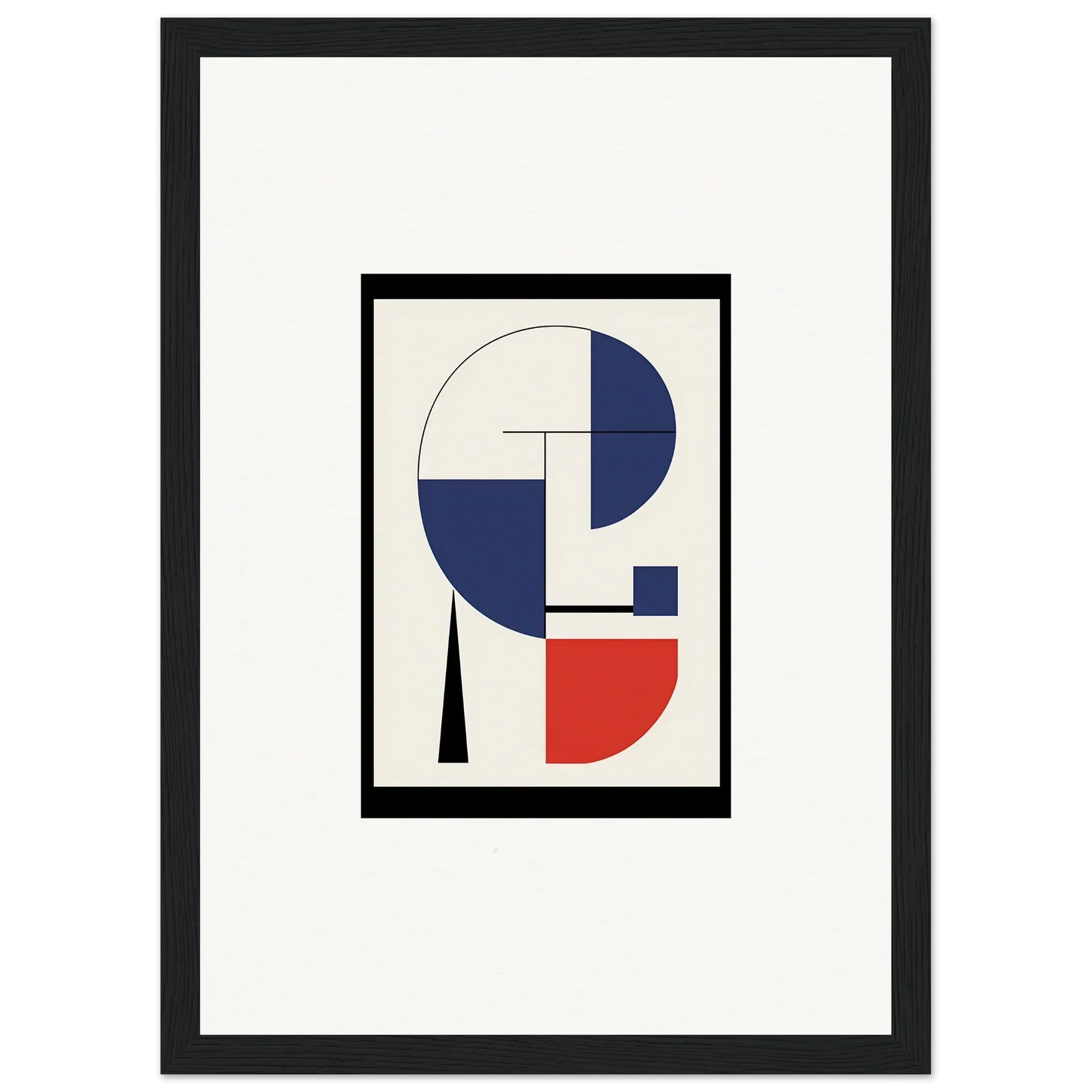 Abstract geometric artwork in blue, red, and white for modern room decor, Prism Mirage