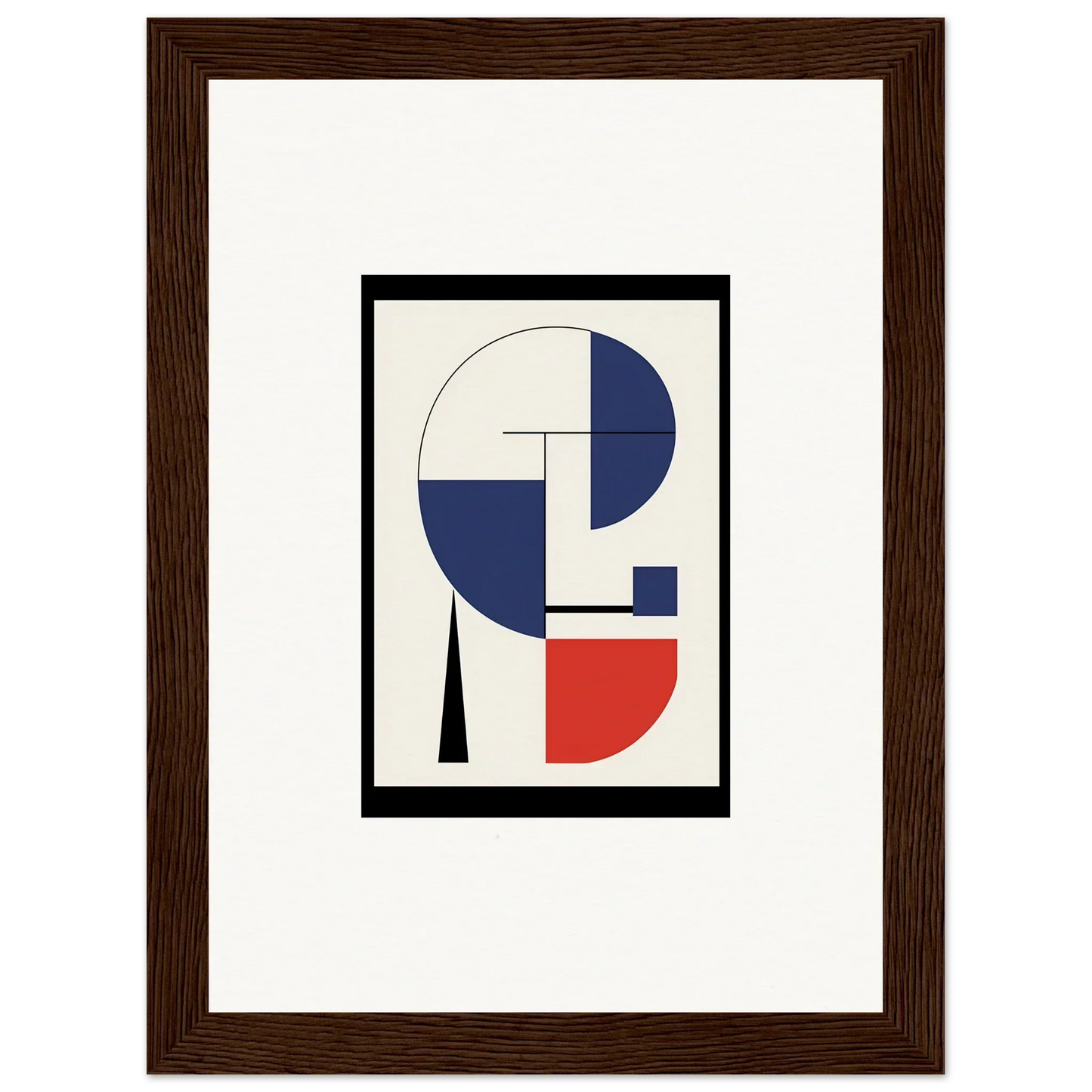 Abstract geometric framed wall art in blue, red, and black for trendy room decor