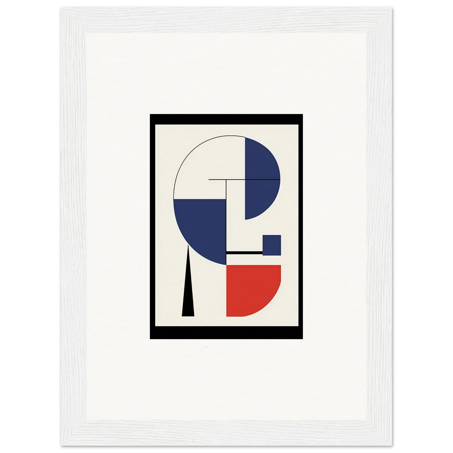 Abstract geometric artwork in blue, red, and black for modern room decor framed wall art