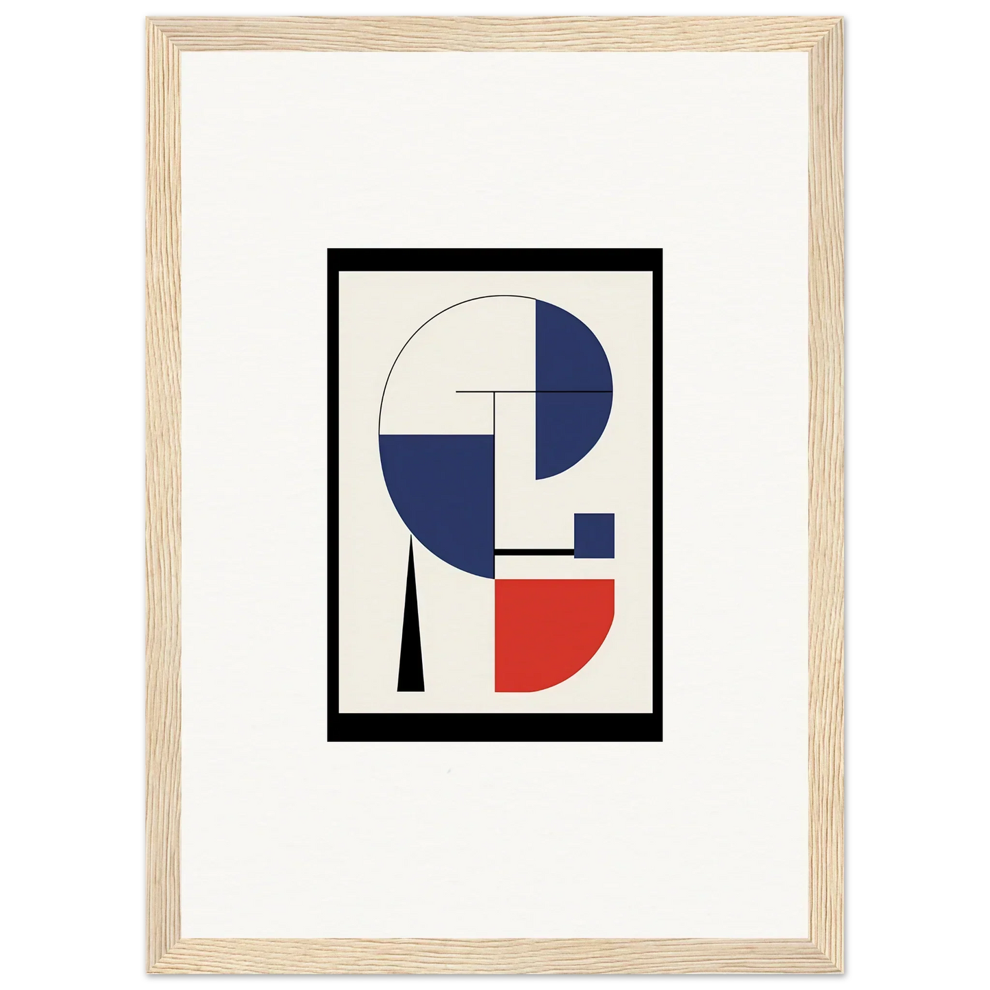 Abstract geometric artwork in blue, red, and black for modern room decor framed wall art
