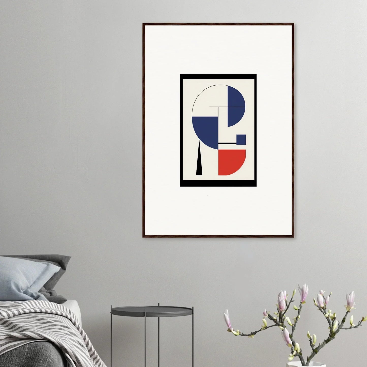 Abstract geometric artwork in blue, red, and black for Prism Mirage room decor