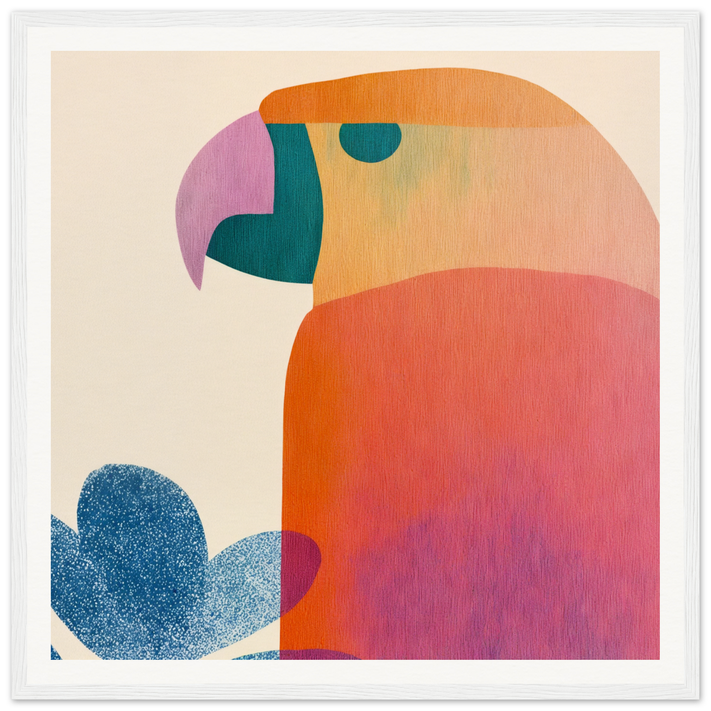Stylized parrot in vibrant orange, pink, and teal for Parrot’d Jazz Dreaming special edition art™