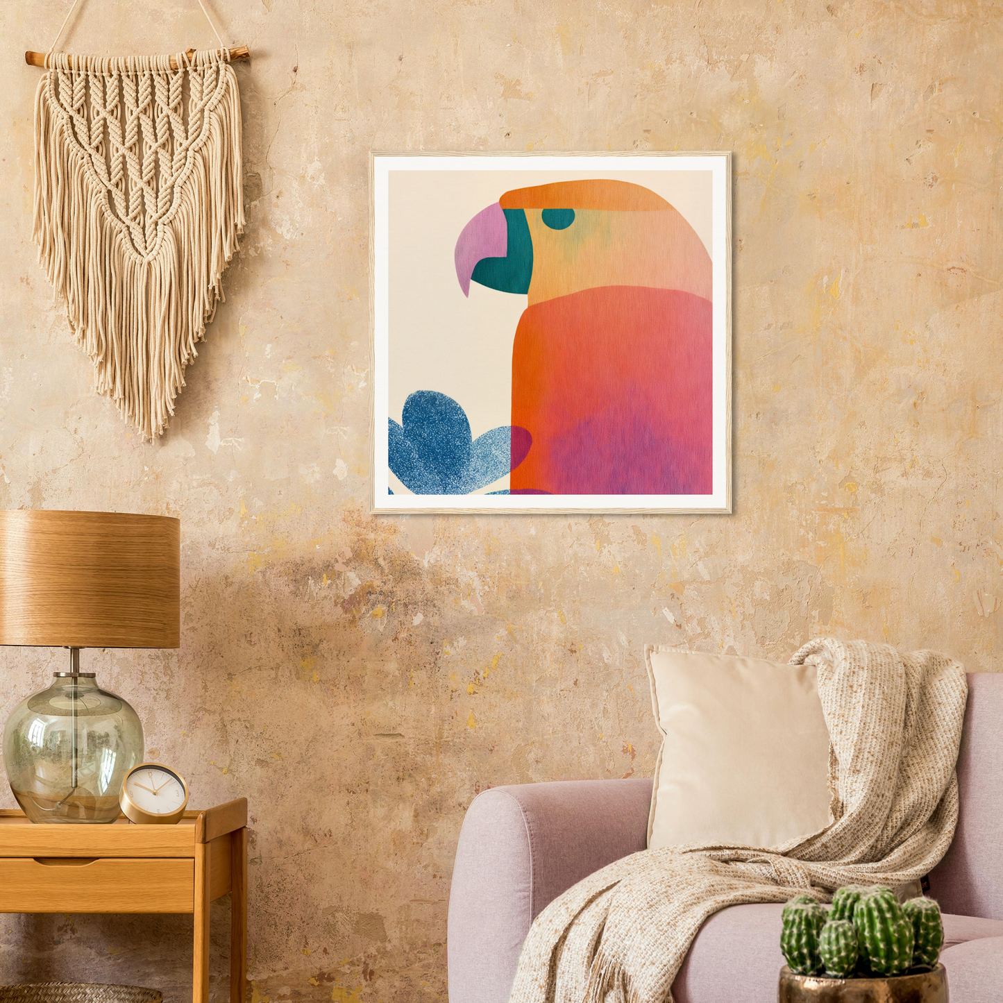 Abstract art print of a parrot in vibrant colors from Parrot’d Jazz Dreaming collection
