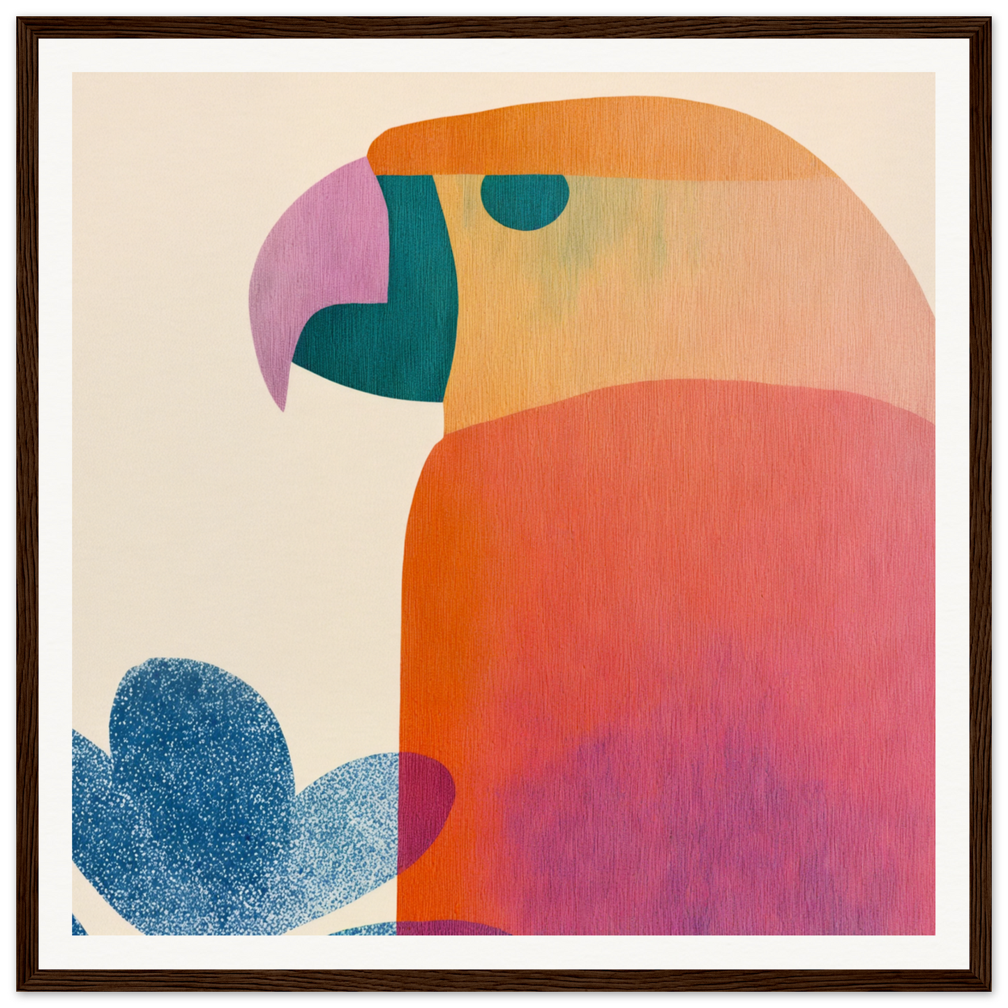 Stylized parrot in pink, orange, and teal for Parrot’d Jazz Dreaming special edition art™