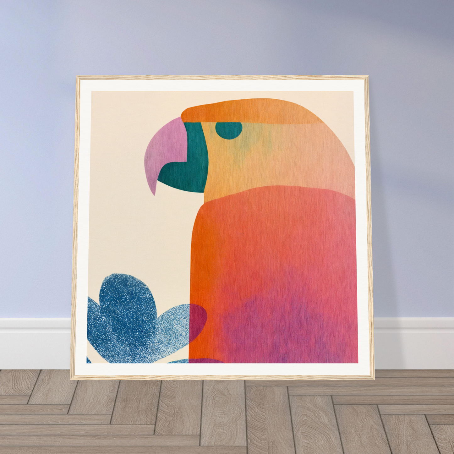 Abstract geometric art piece of a parrot in warm tones for Parrot’d Jazz Dreaming