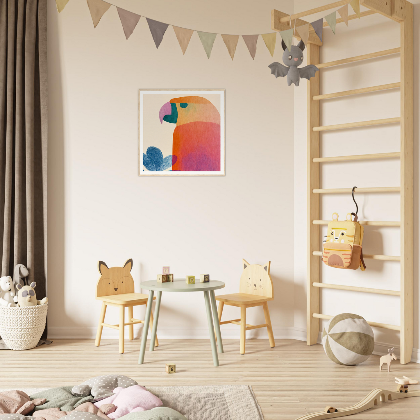 Children’s play area featuring animal-themed chairs and table from Parrot’d Jazz Dreaming