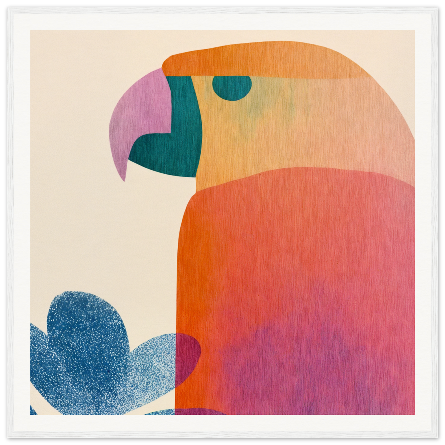 Stylized parrot in orange and pink tones featured in Parrotd Jazz Dreaming art™