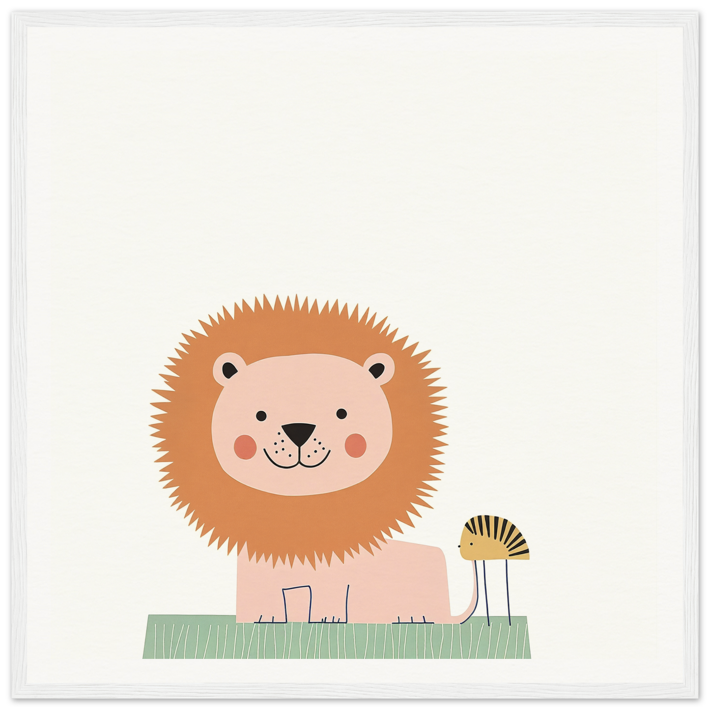 Cute cartoon lion with spiky mane and smiling face in Pastel Jungle Trace design