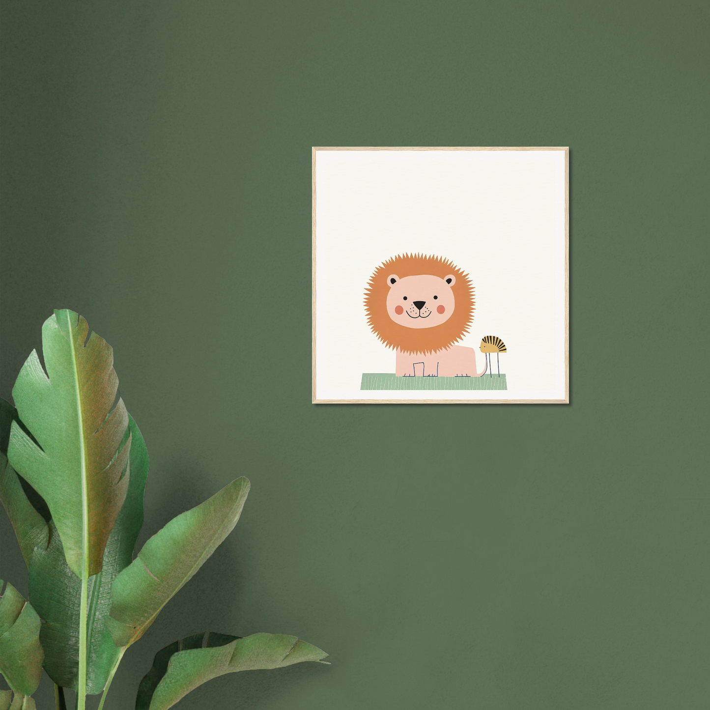 Cute cartoon lion illustration with a flower, featured in Pastel Jungle Trace