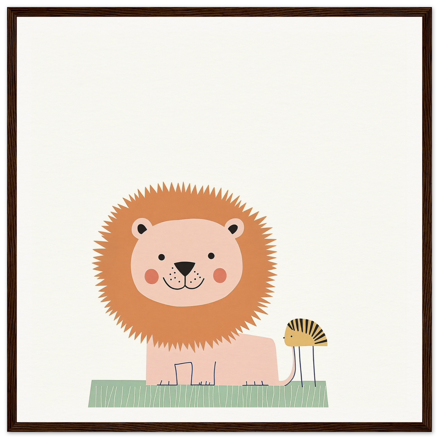 Cute cartoon lion with spiky mane and rosy cheeks from Pastel Jungle Trace