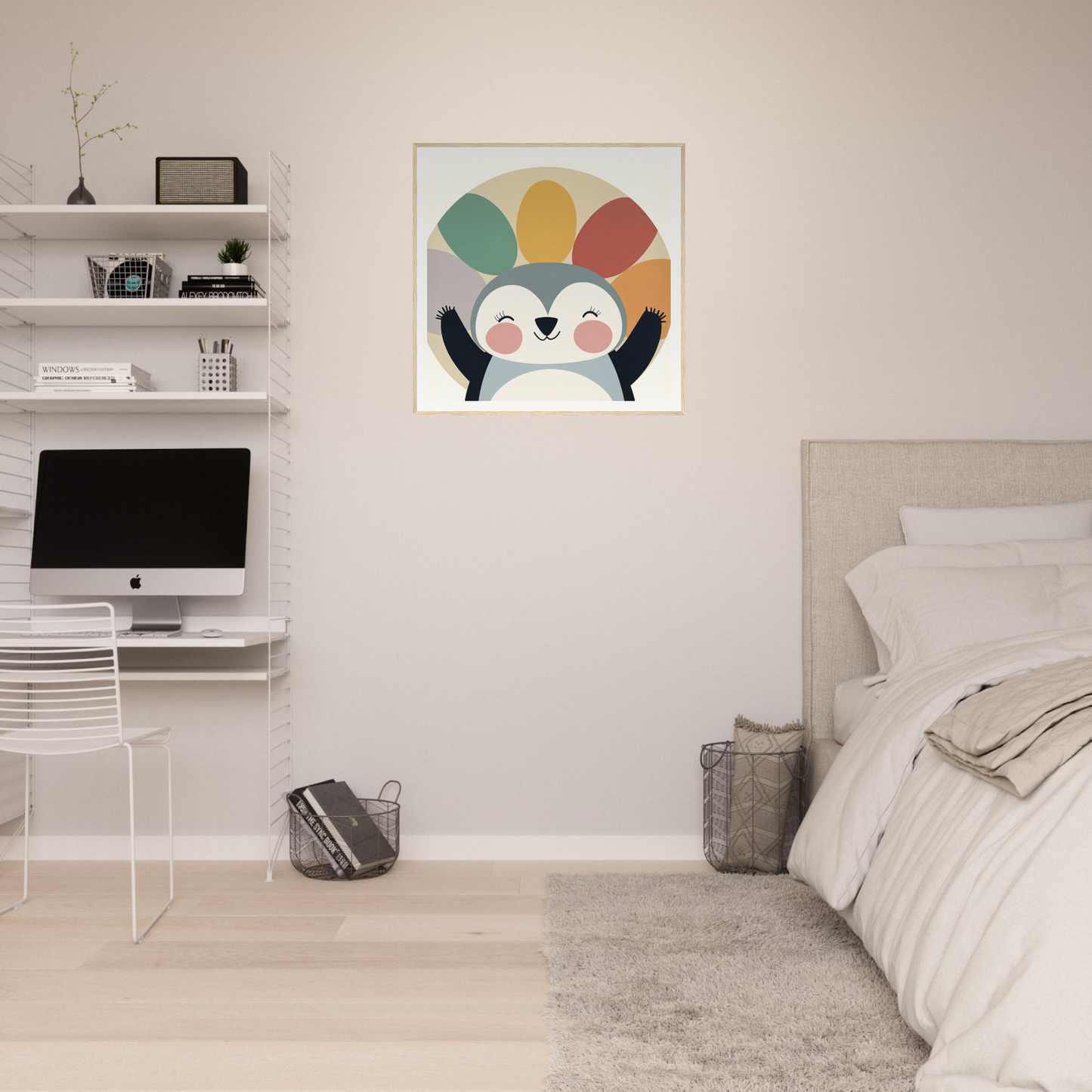 Cute cartoon penguin artwork with rainbow fan pattern for Special Edition Art™