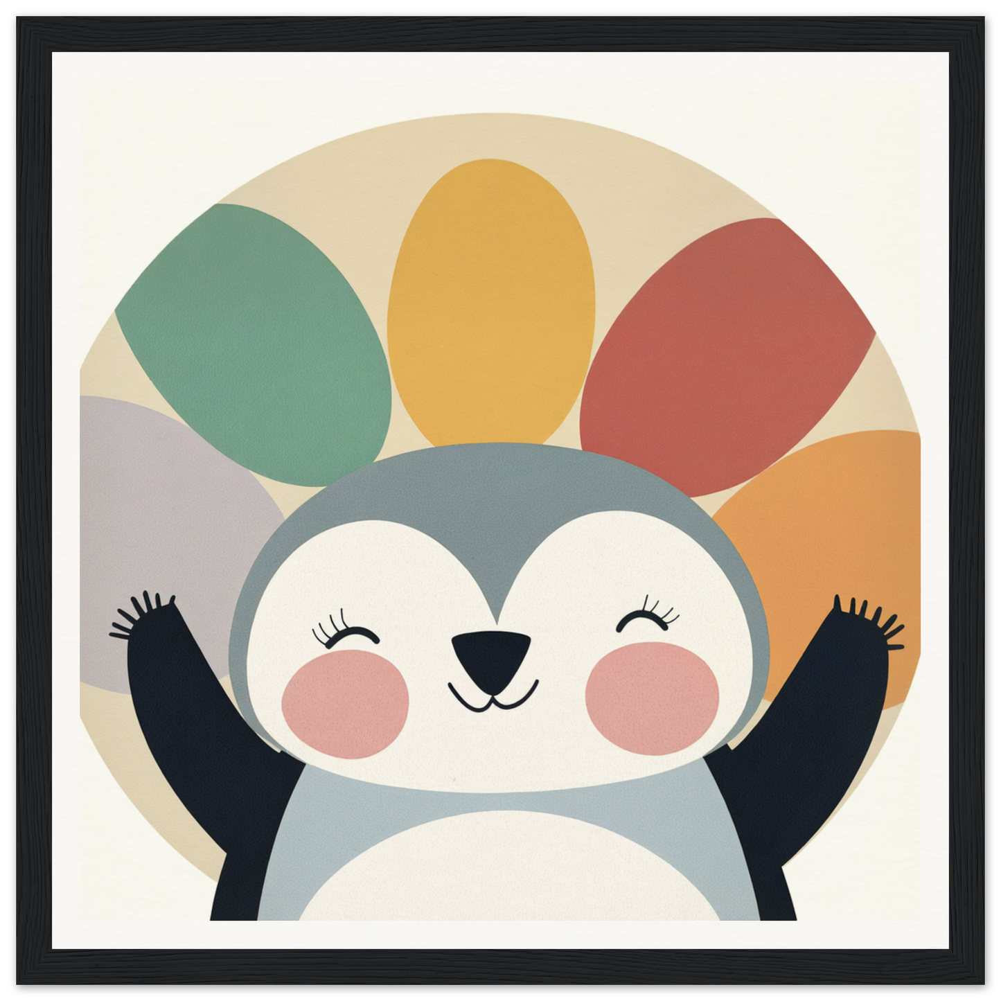 Cute cartoon penguin with flippers raised, featured in special edition art™ design