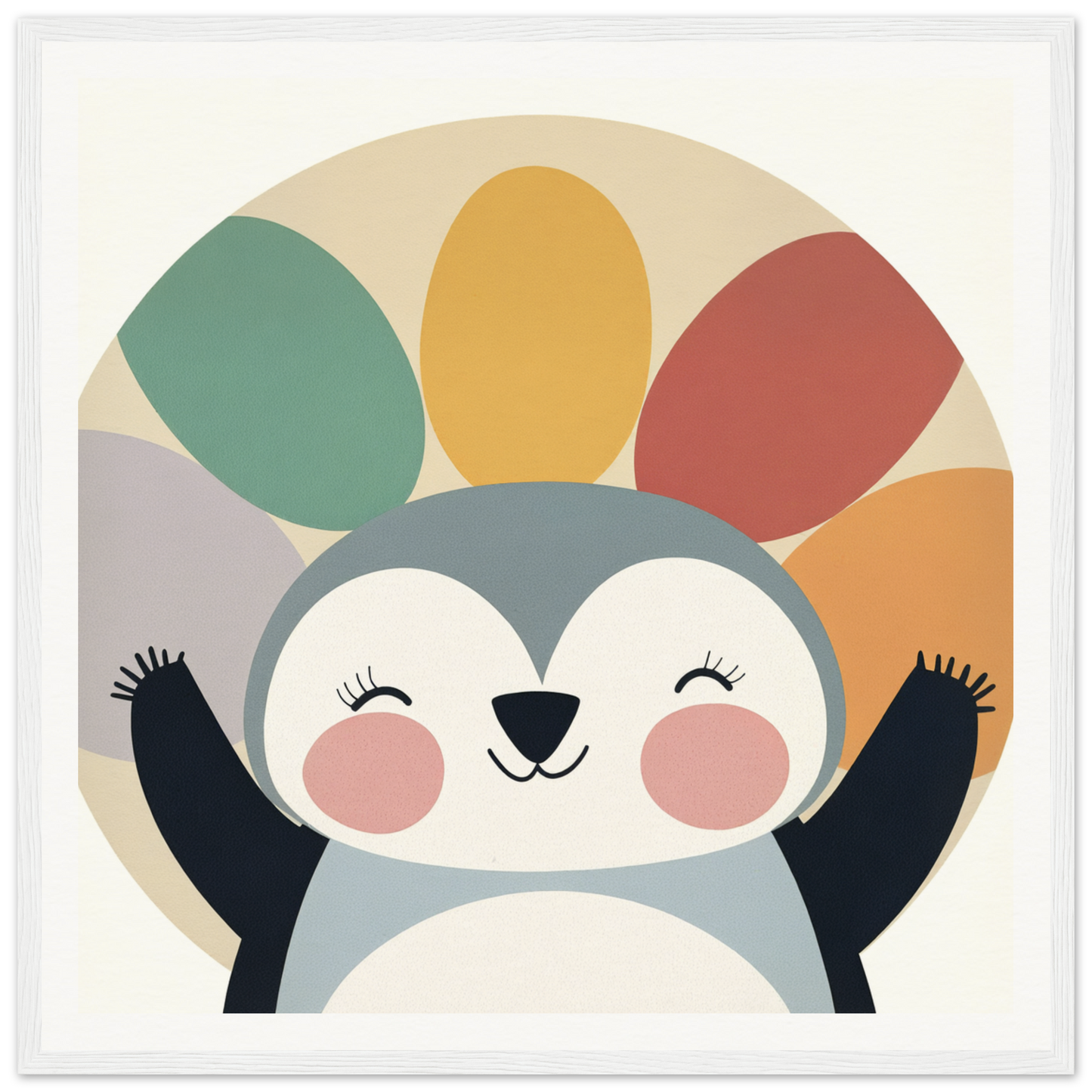 Cute cartoon penguin with rosy cheeks in cheerful pose from special edition art™
