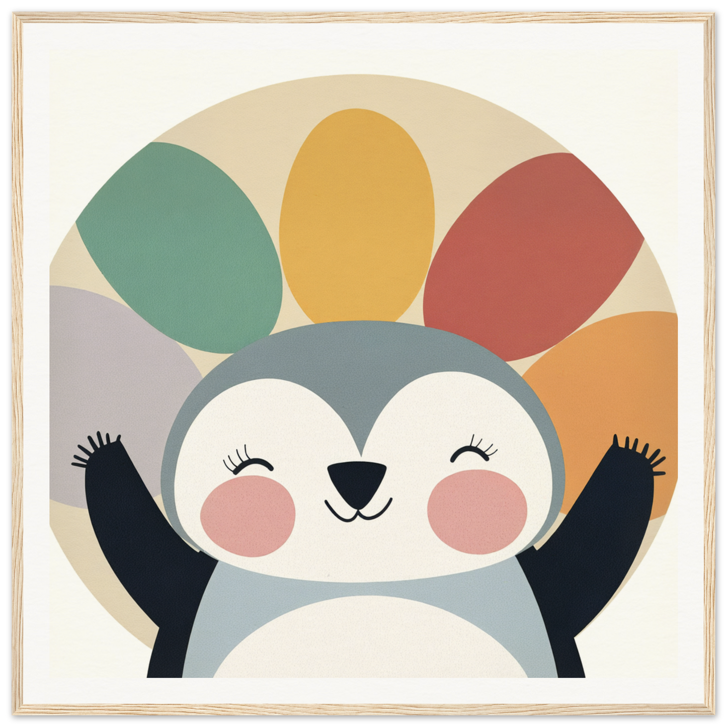 Cute cartoon penguin with rosy cheeks, raised flippers in special edition art™