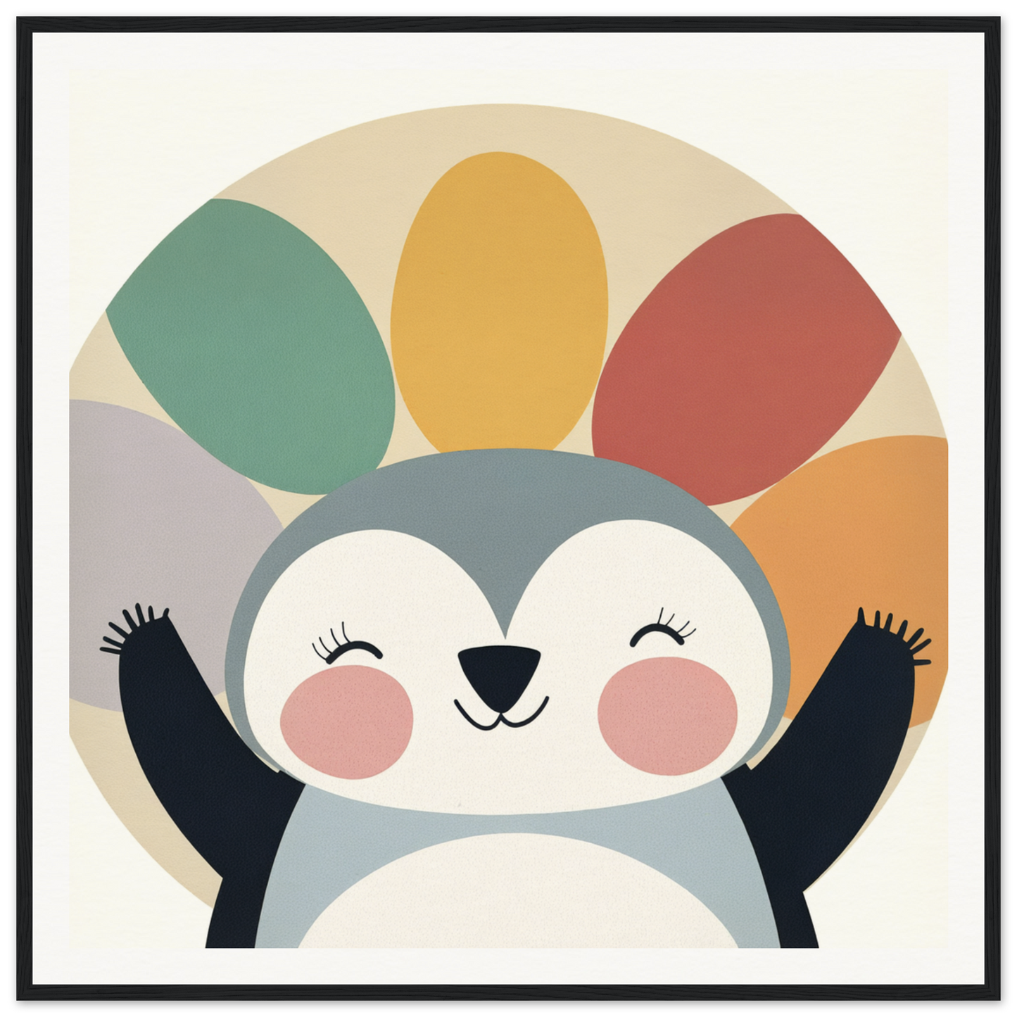 Cute cartoon penguin with flippers raised, featured in a special edition art™ design