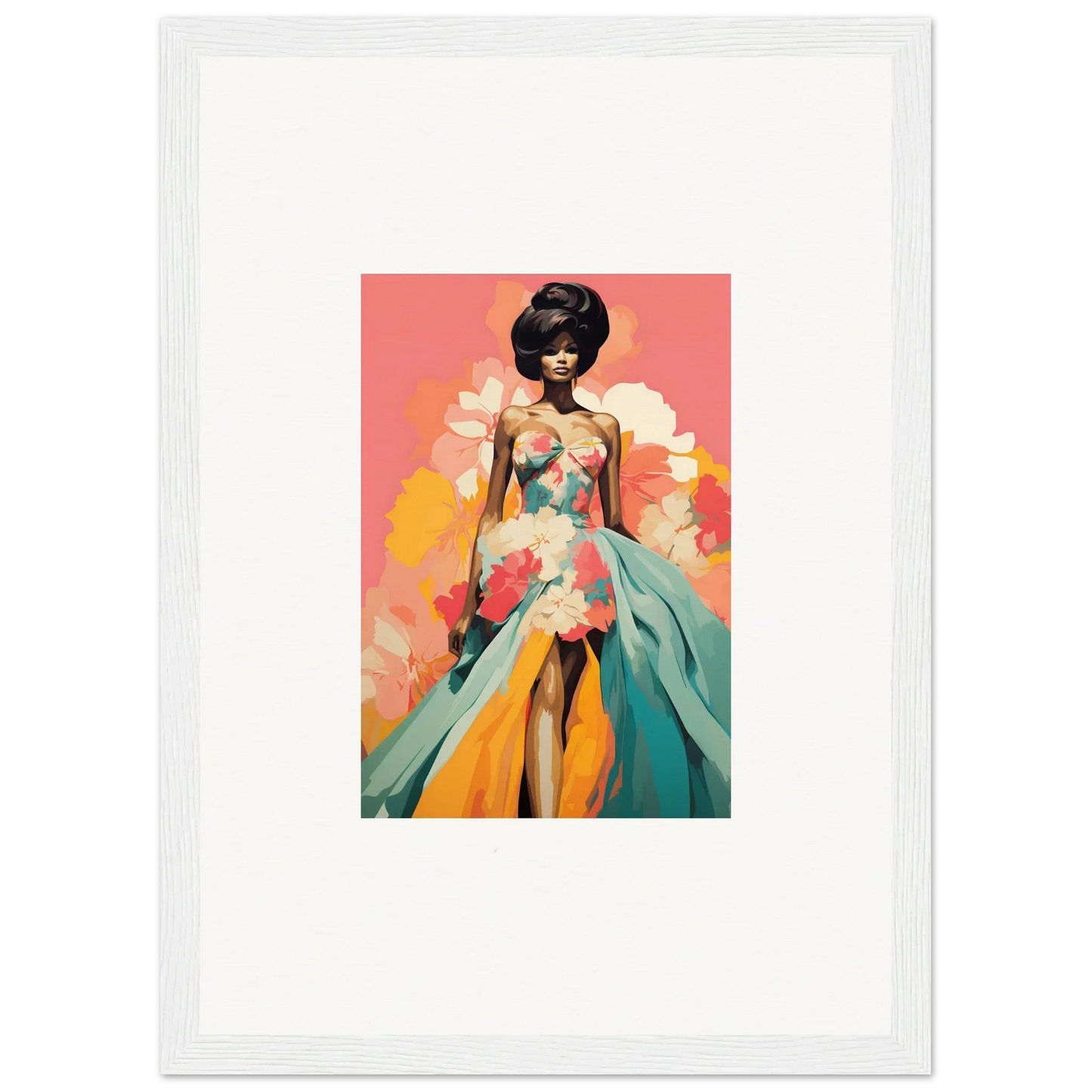 Framed wall art of Petal Encounters Masquerade with a figure in a colorful gown