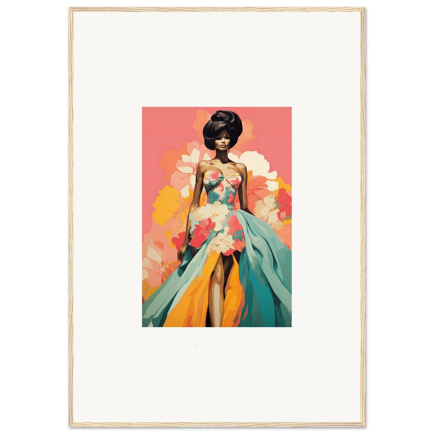 Framed wall art from Petal Encounters Masquerade with a figure in a floral dress