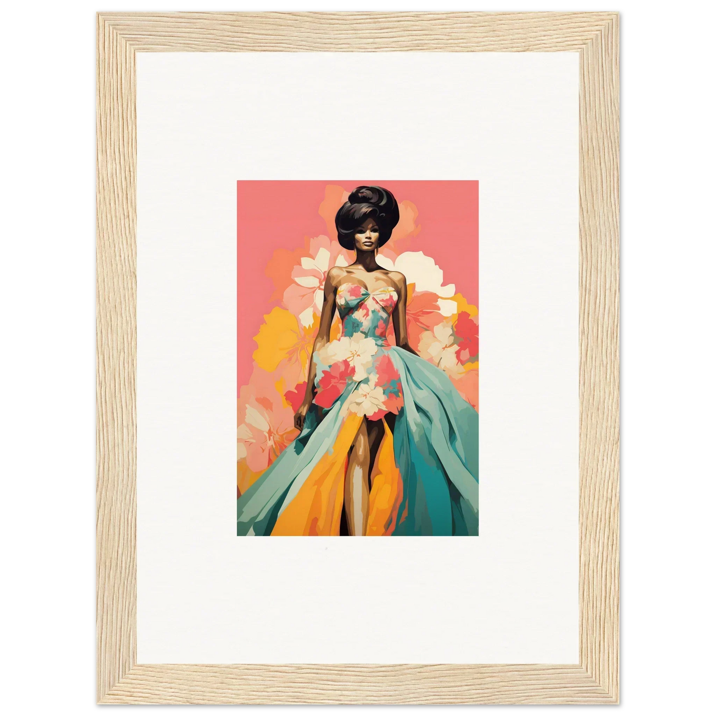 Framed wall art featuring Petal Encounters Masquerade in vibrant turquoise and orange
