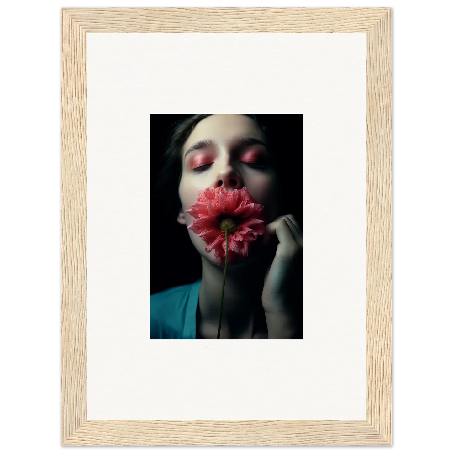 Person holding a bright red flower, perfect for vibrant wall art or room decoration