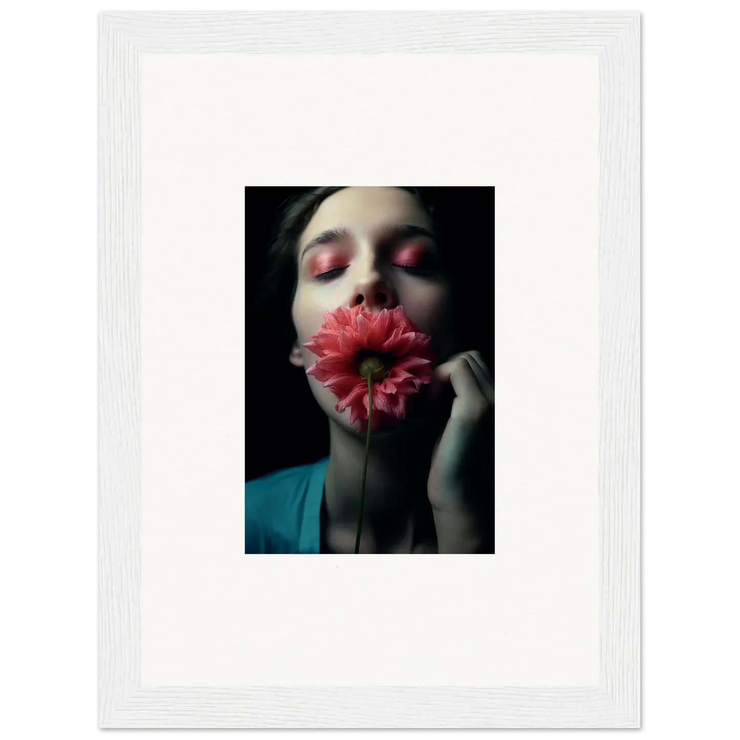 Vibrant pink Gerbera Daisy in front of closed eyes for stylish wall art and room decoration