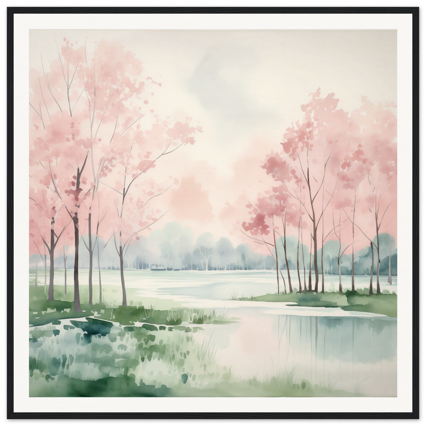 Watercolor painting of pink cherry blossoms in a pond for Petal Resolve Bliss