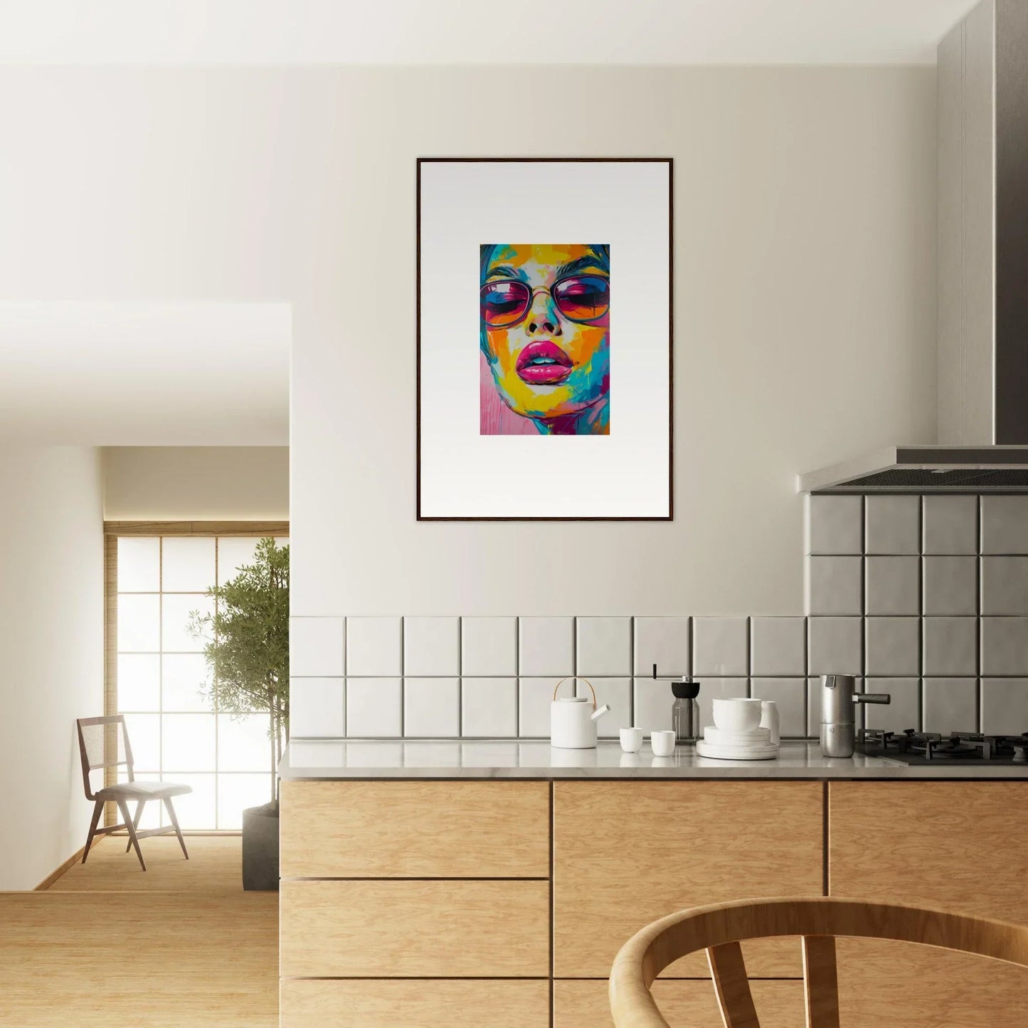 Vibrant modern art portrait with sunglasses for Spectra Parade room decor and framed wall art