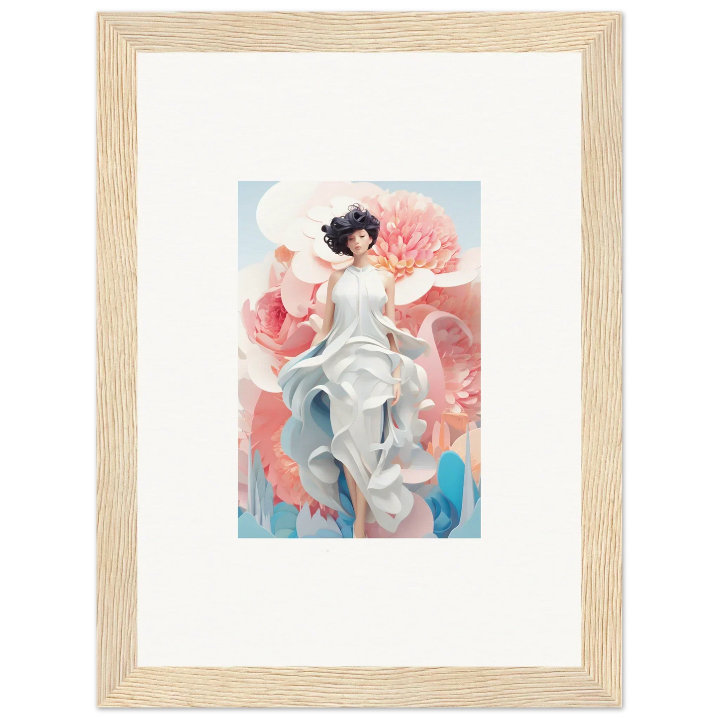Framed canvas print of Dreamgatherer Muse in a flowing dress with floral shapes