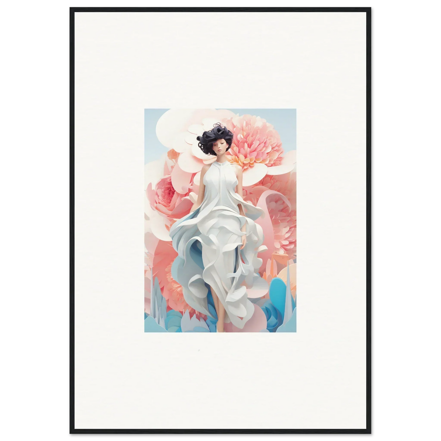Ethereal figure in a white dress with pink flowers for a dreamy Dreamgatherer Muse canvas print