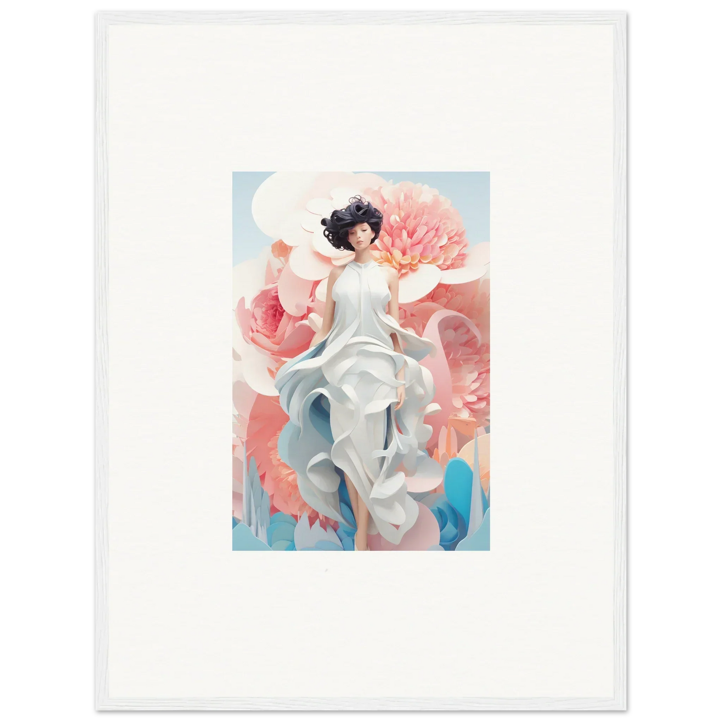 Woman in a flowing white dress with pink flowers for Dreamgatherer Muse canvas print