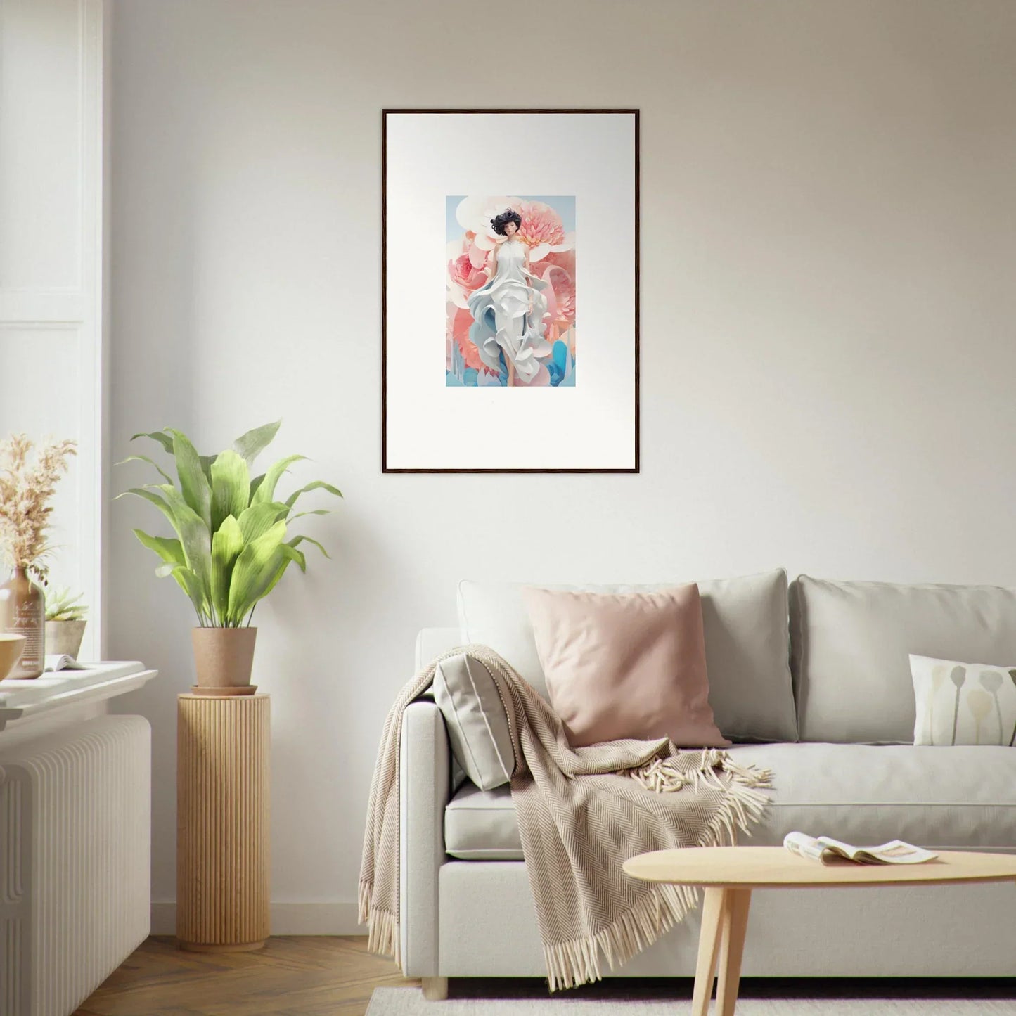 Framed canvas print of a figure in pastel colors, perfect for your Dreamgatherer Muse room decoration