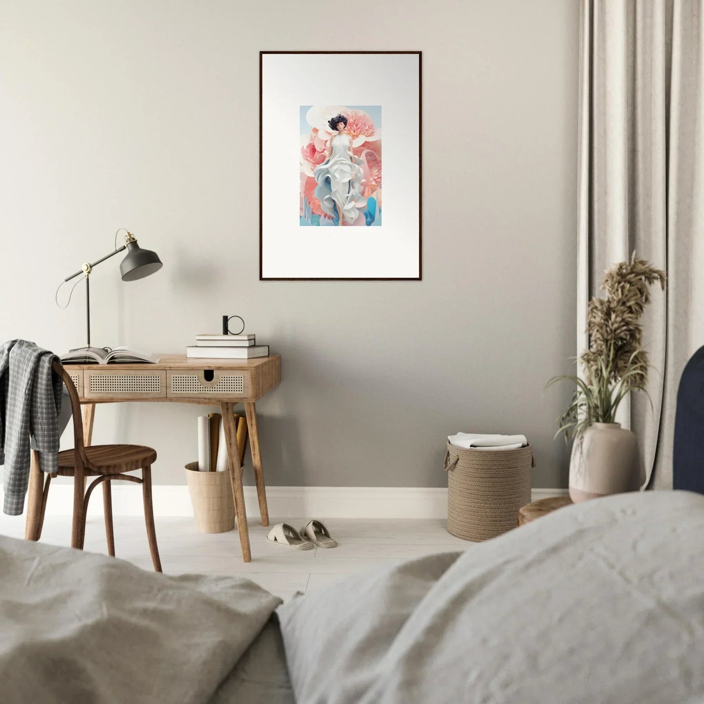 Framed abstract canvas print of a dreamy figure for stylish room decoration