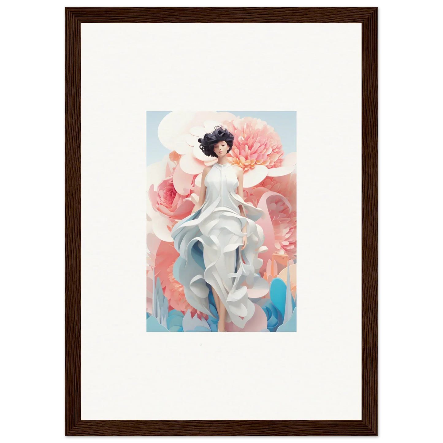 Framed canvas print of a woman in white dress, perfect for Dreamgatherer Muse decor