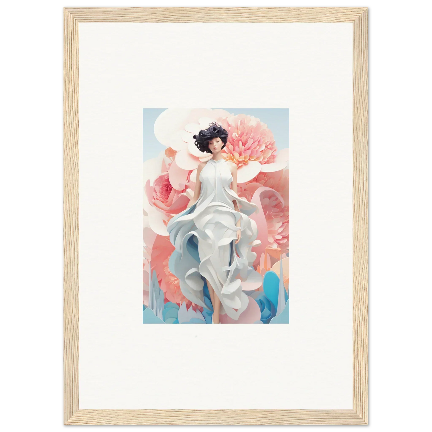 Framed canvas print of Dreamgatherer Muse with a figure in a flowing dress and floral accents