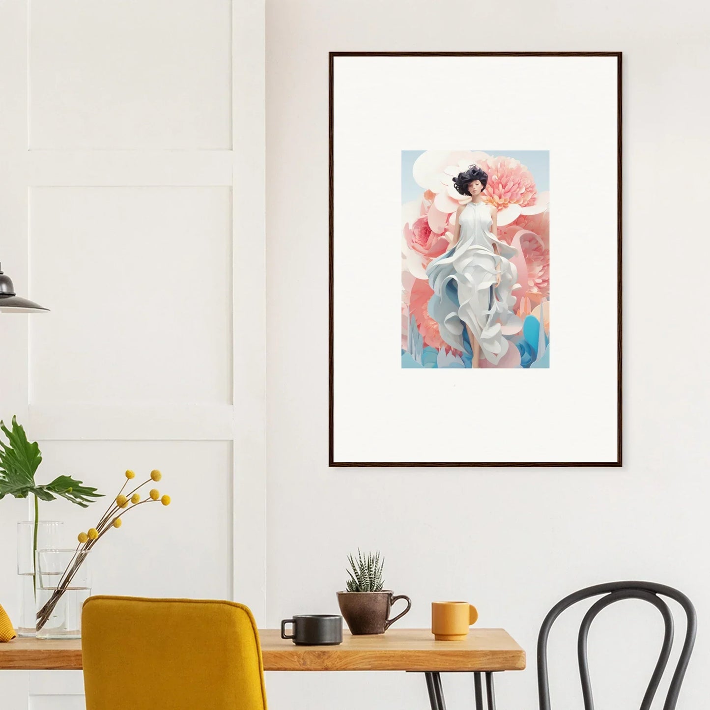 Framed canvas print of Dreamgatherer Muse with colorful shapes for cool room decoration