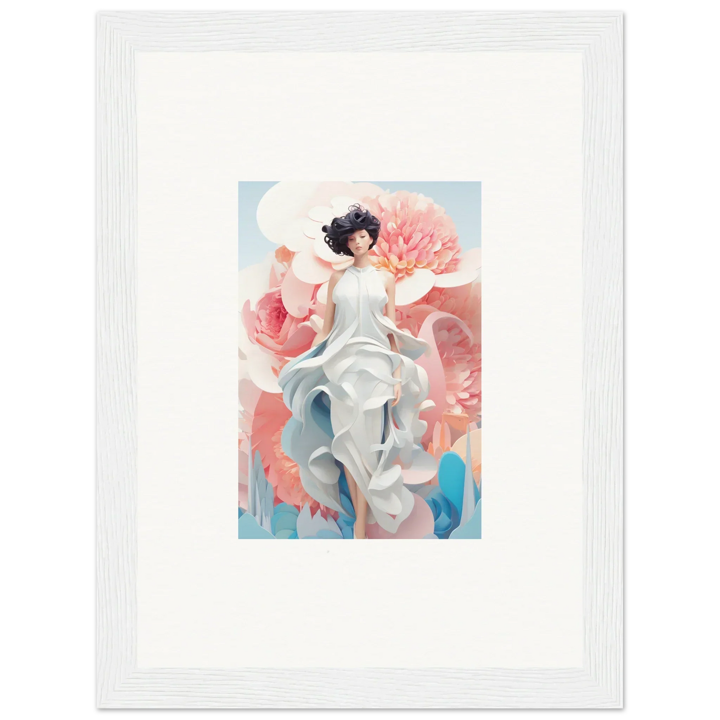 A dreamy figure in a white dress with pink flowers, perfect for your Dreamgatherer Muse canvas print