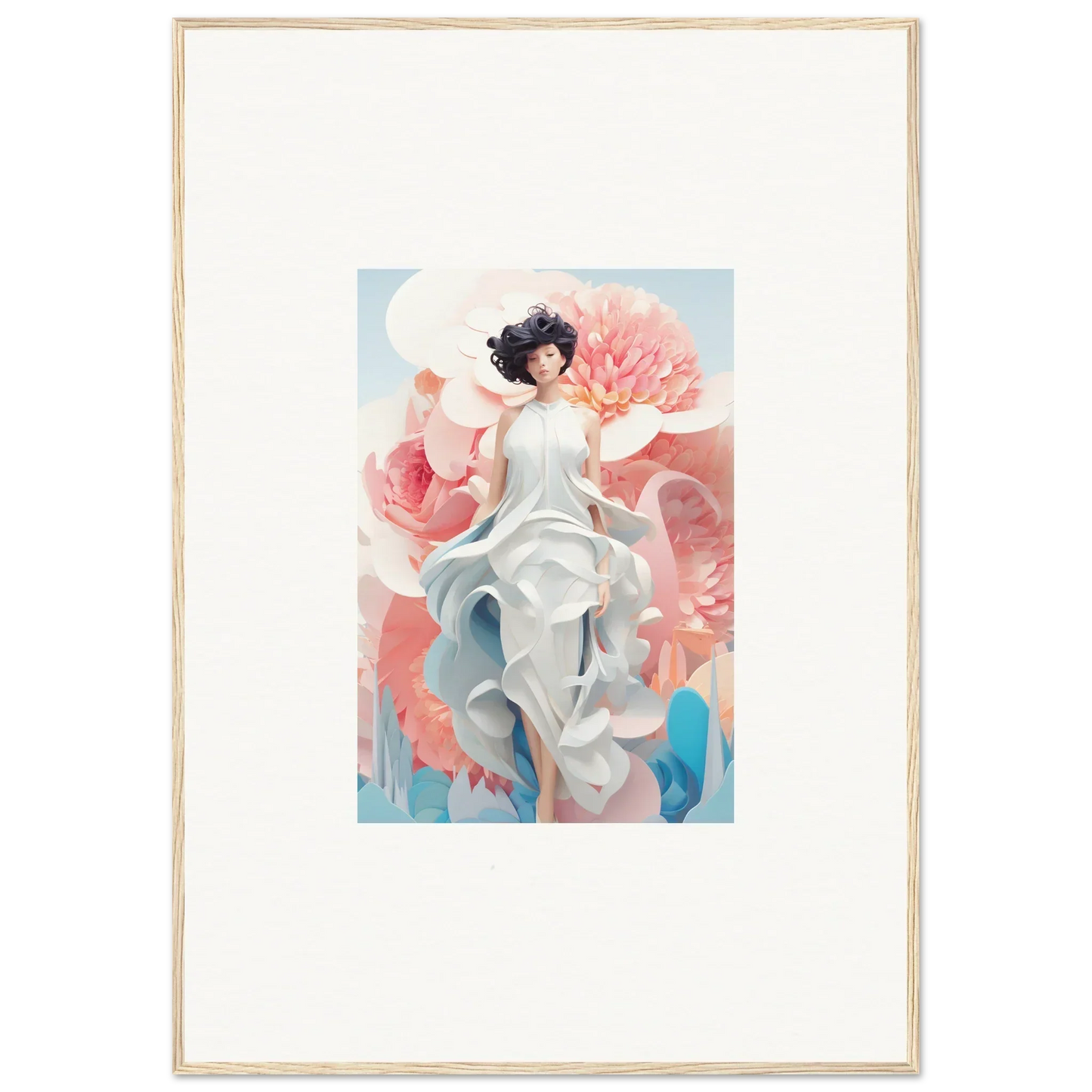 Ethereal figure in white dress with pink flowers for Dreamgatherer Muse canvas print