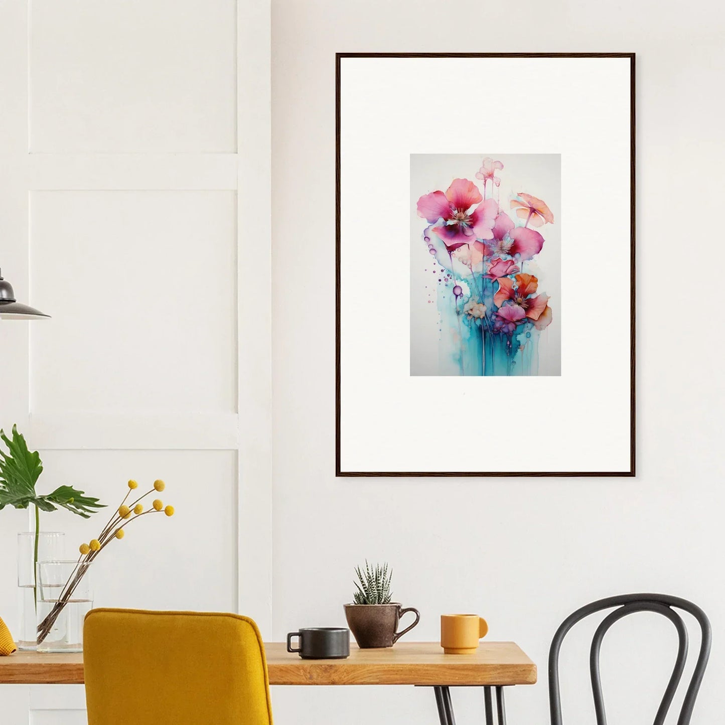 Framed wall art of Petals Dreams Melting with pink and turquoise abstract flowers