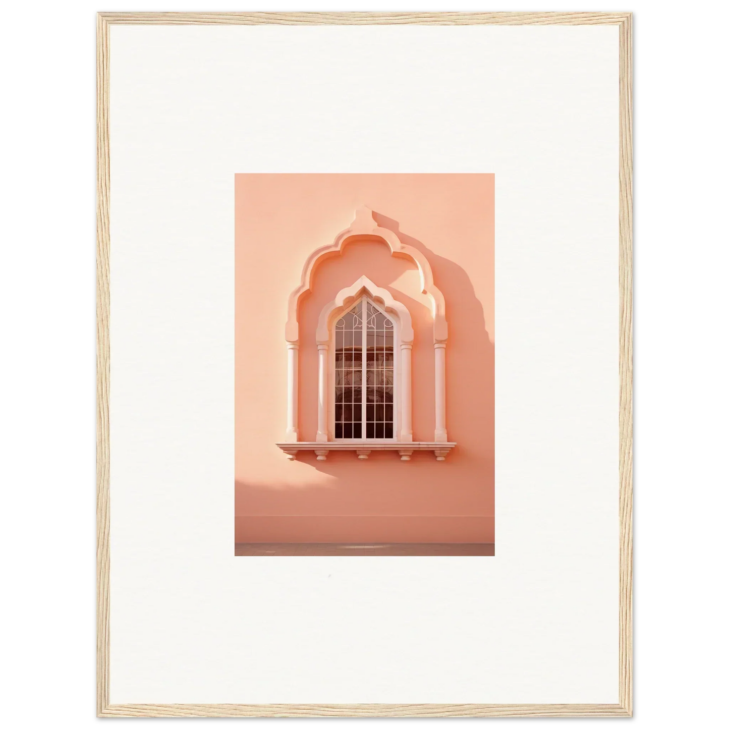 Ornate arched window with peachy-pink tones from Petalsebb Archmelancholy special edition art™