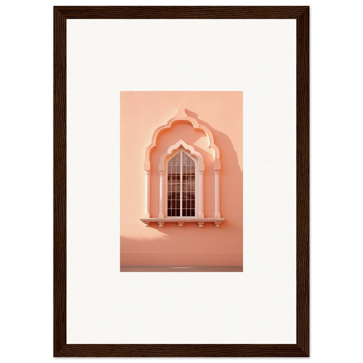 Ornate arched window with peachy-pink tones in Petalsebb Archmelancholy art piece