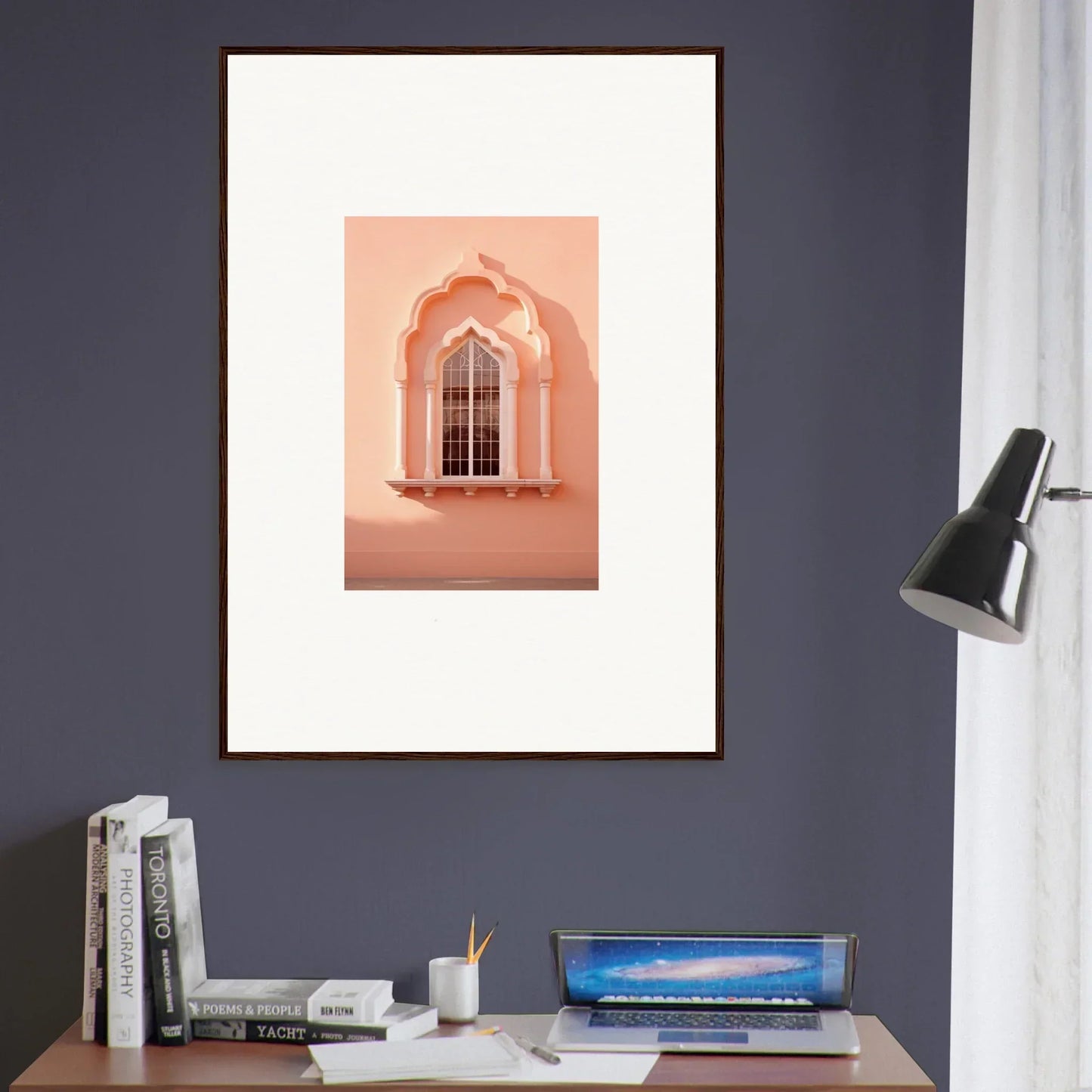 Framed art print of a pink arched window in Petalsebb Archmelancholy special edition art™