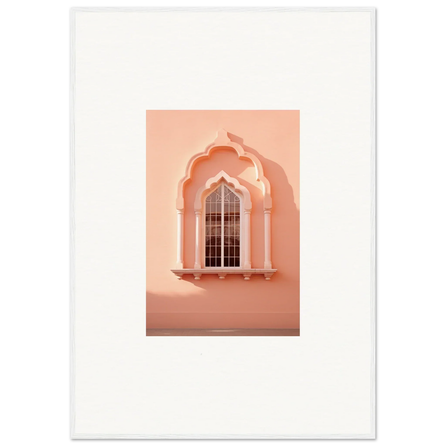 Ornate arched window in peachy-pink tones from the Petalsebb Archmelancholy special edition art™