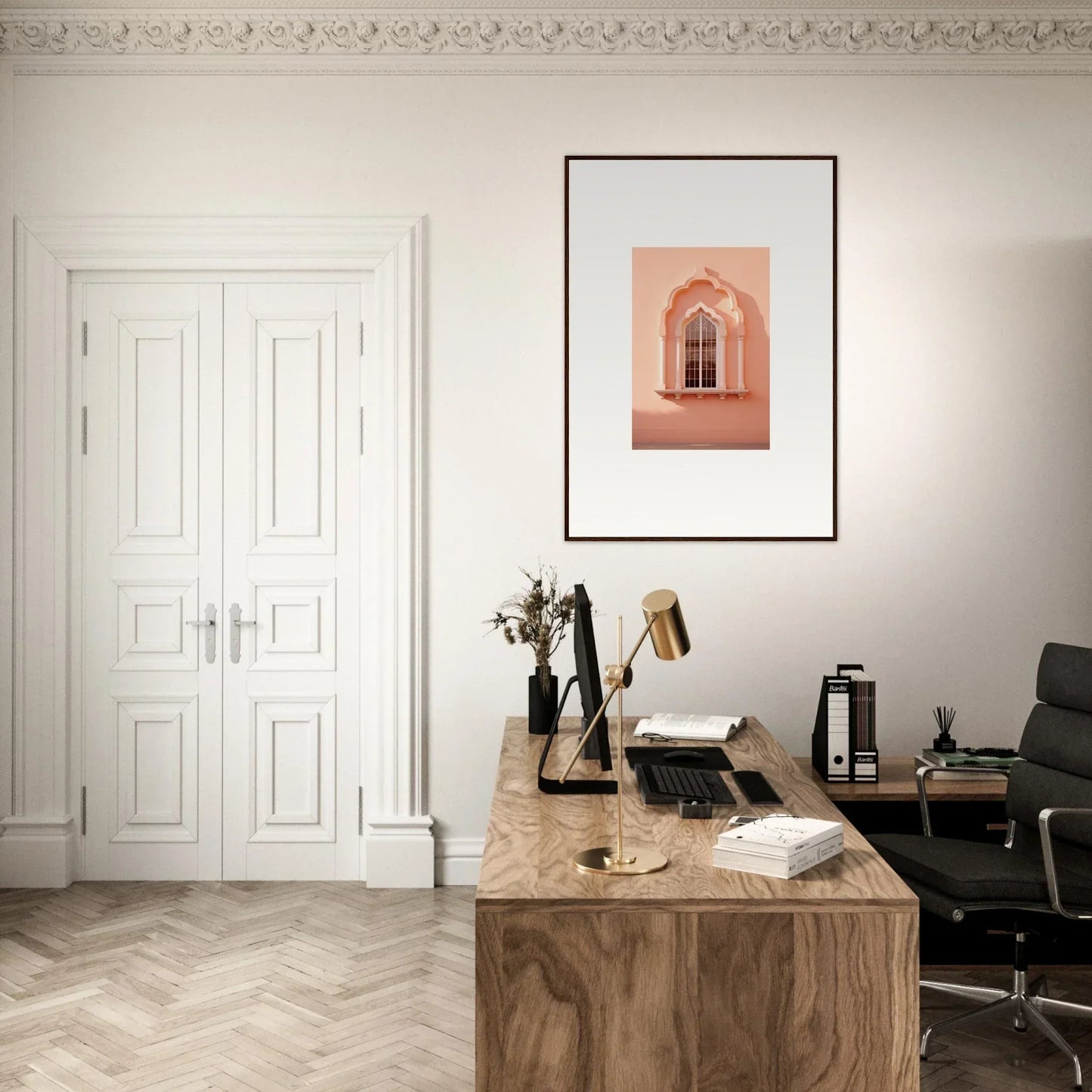 Minimalist wooden desk with natural grain, perfect for Petalsebb Archmelancholy decor
