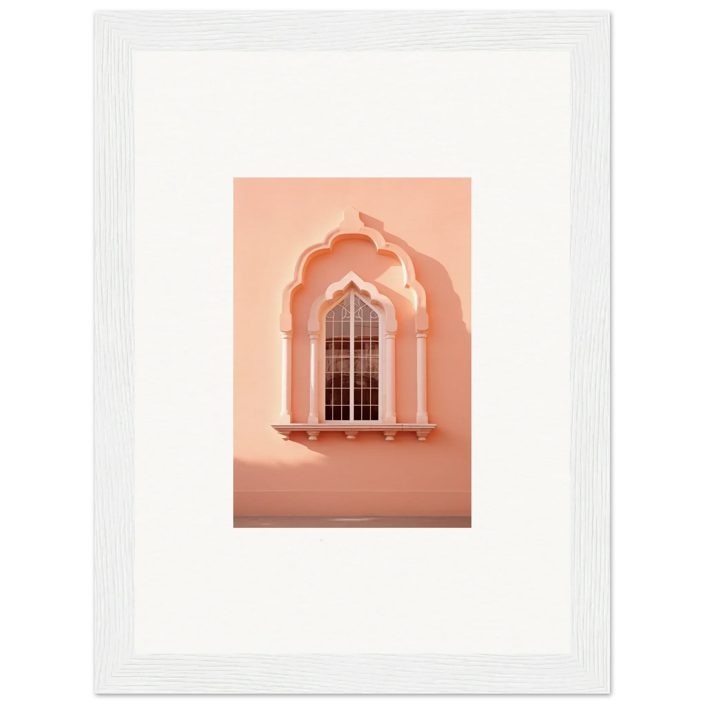 Ornate peach arched window with metal grillwork in Petalsebb Archmelancholy art
