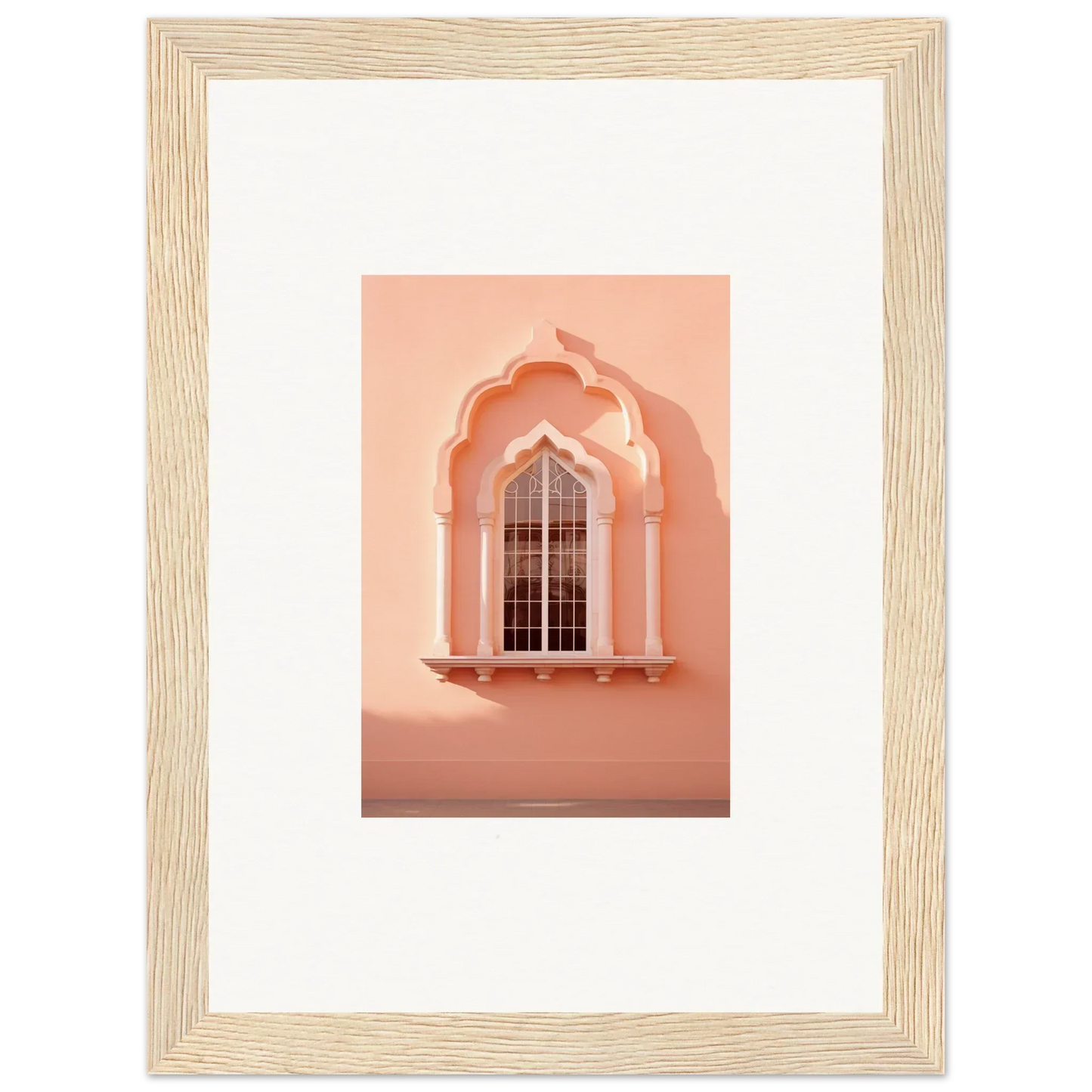 Ornate peach-colored arched window in Petalsebb Archmelancholy premium framed wall art