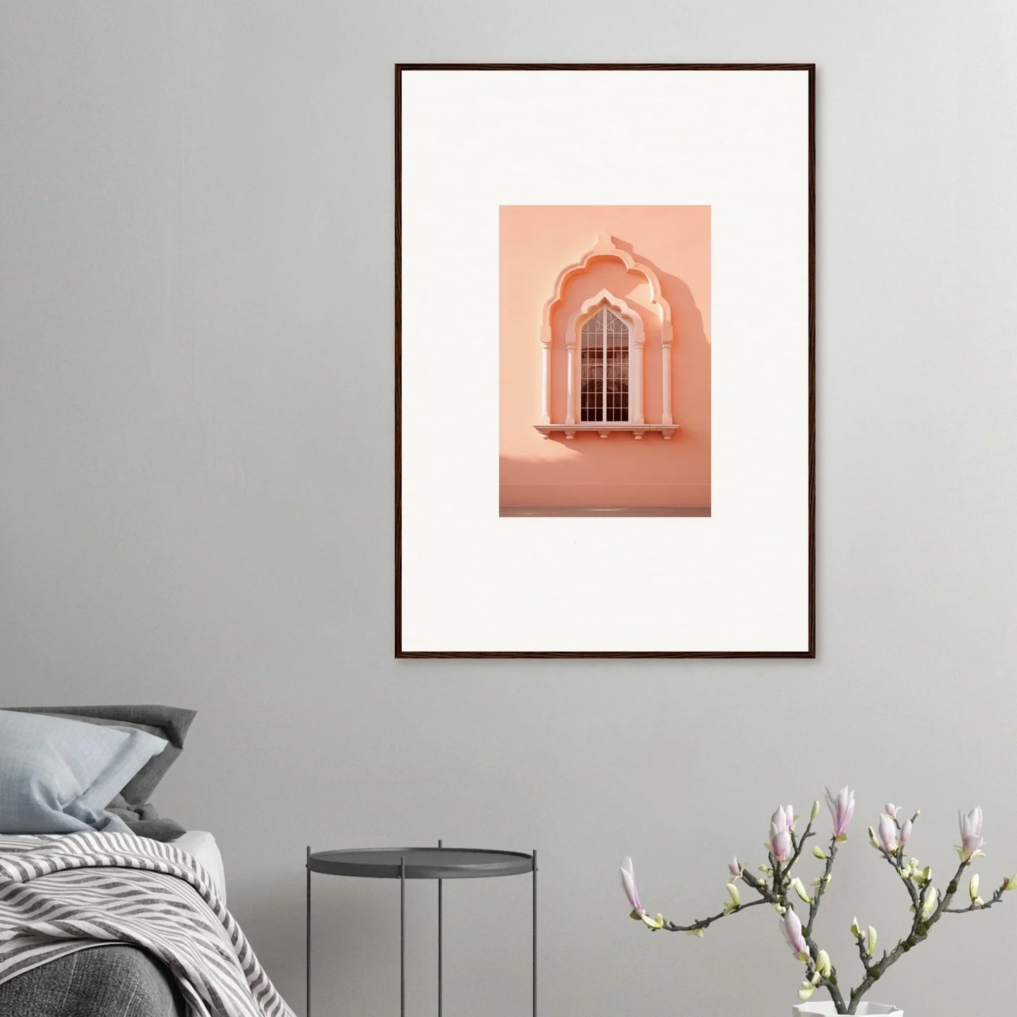 Framed art print of a pink arched window in the Petalsebb Archmelancholy special edition
