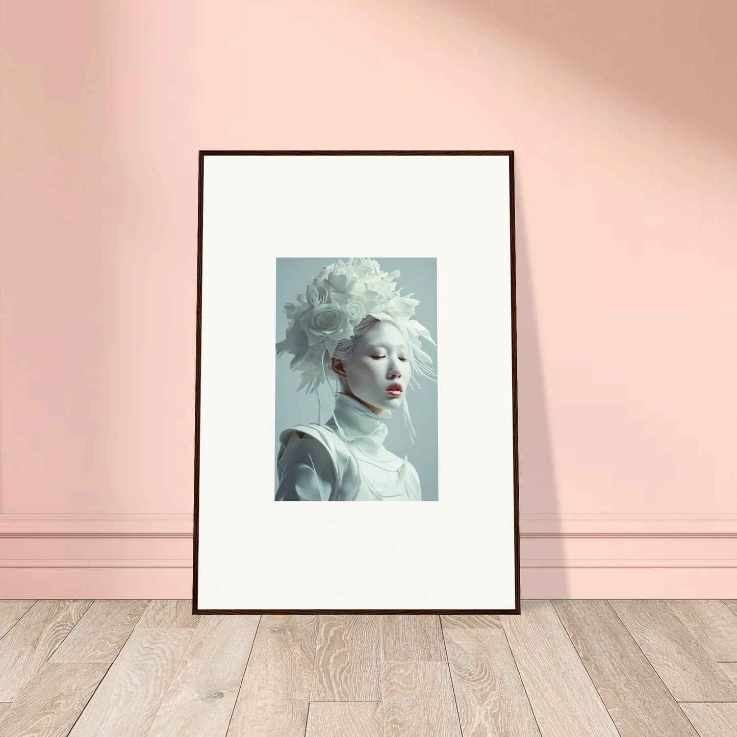 Framed canvas print of a person with white hair for stylish room decoration blossoms rising